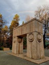 Gate of The Kiss and rainbow sky. Constantin BrÃÂ¢ncuÃâ¢i masterpiece